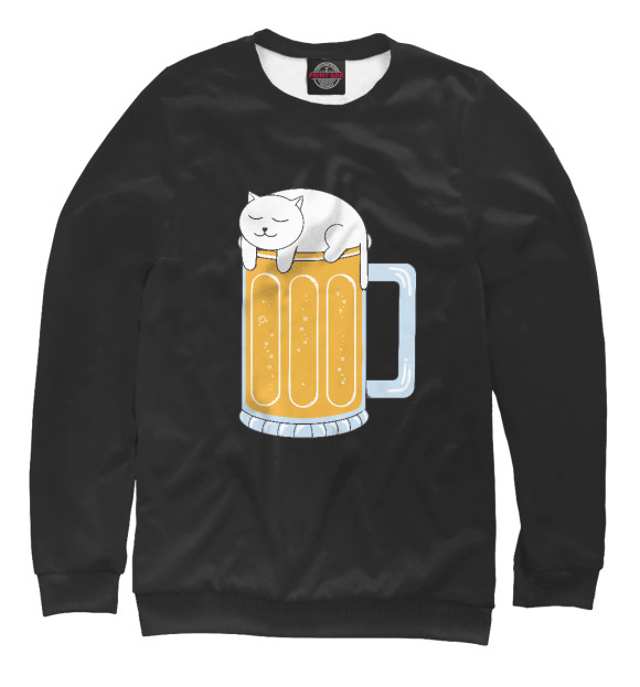 Свитшот для девочек с изображением Beer Cat цвета Белый