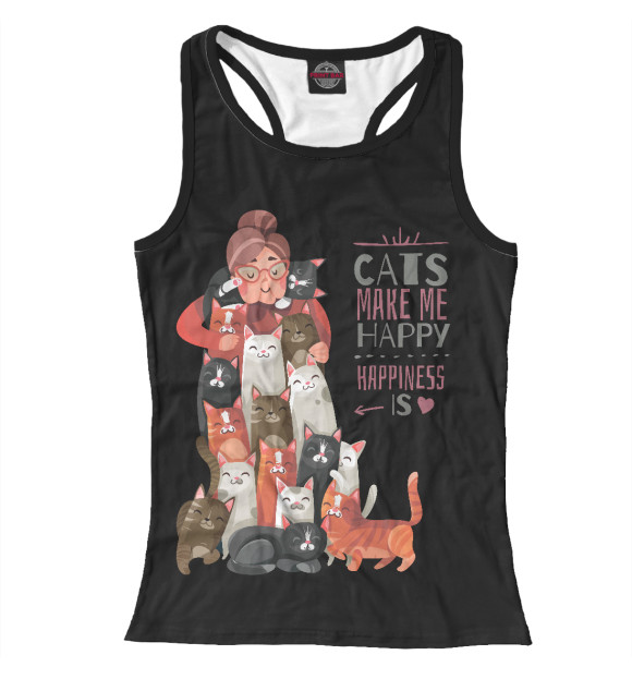 Женская майка-борцовка с изображением Коты делают меня счастливее цвета Белый