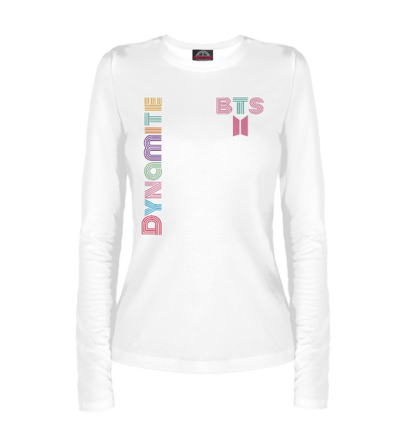 Женский лонгслив с изображением Dynamite, BTS, БТС, Динамит цвета Белый