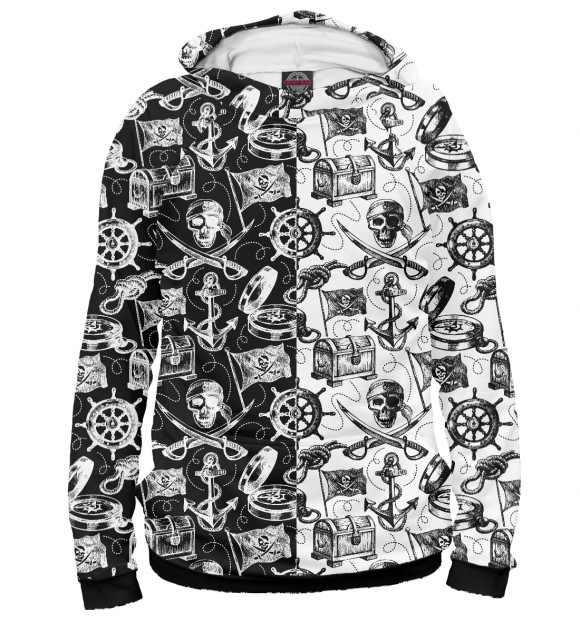 Мужское худи с изображением Пираты (pattern) цвета Белый