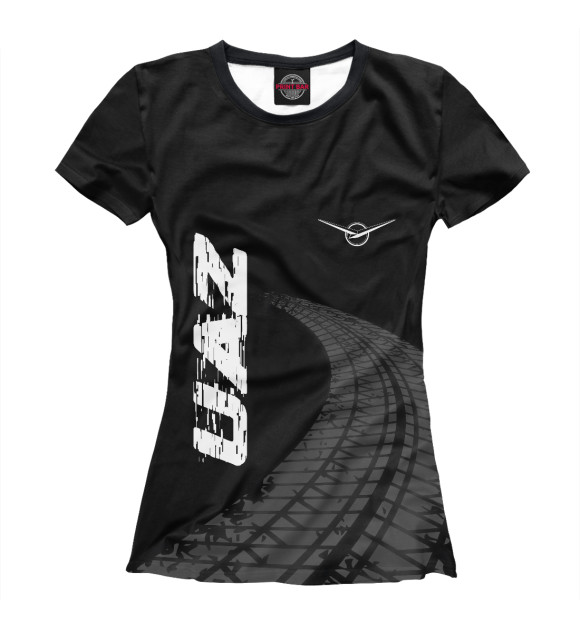 Женская футболка с изображением UAZ Speed Шины (темный фон) цвета Белый