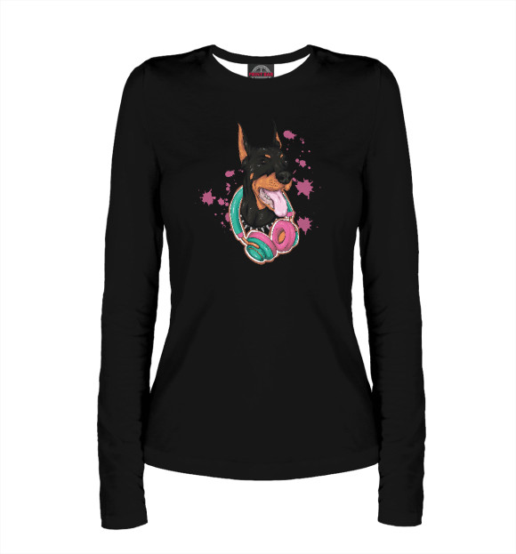 Женский лонгслив с изображением Доберман цвета Белый
