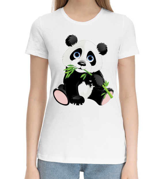 Женская хлопковая футболка с изображением Прикольный Панда цвета Белый