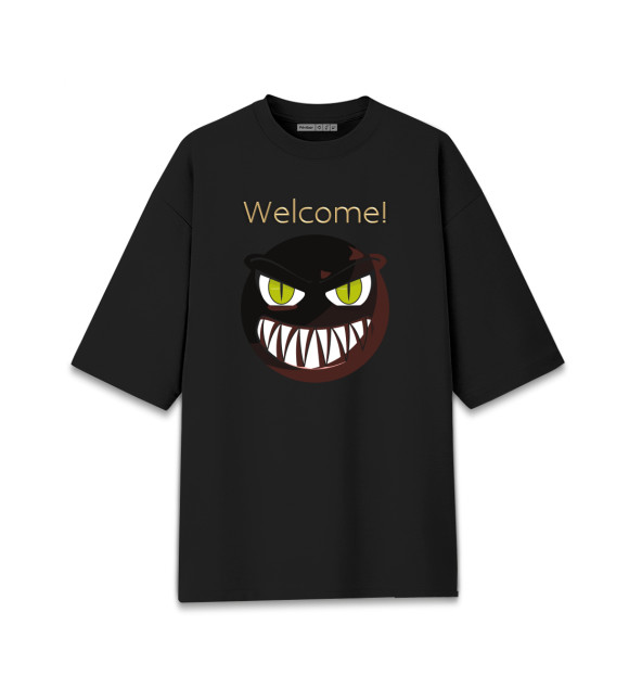 Женская футболка оверсайз с изображением Welcome цвета Черный