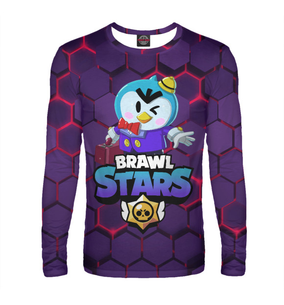 Мужской лонгслив с притом Brawl Stars Mr. P цвета Белый Мужской лонгслив с изображением Brawl Stars Mr. P цвета Белый