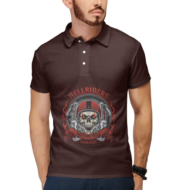 Мужское поло с изображением Всадник Ада цвета Белый