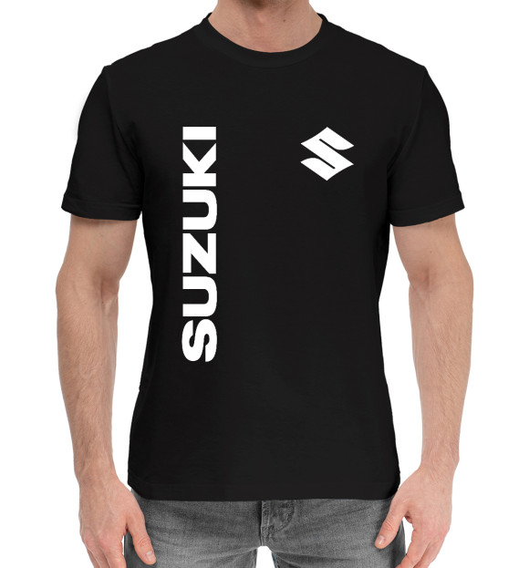 Мужская хлопковая футболка с изображением Suzuki цвета Черный