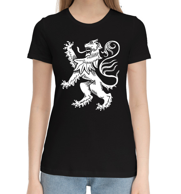 Женская хлопковая футболка с изображением Лев - герб цвета Черный