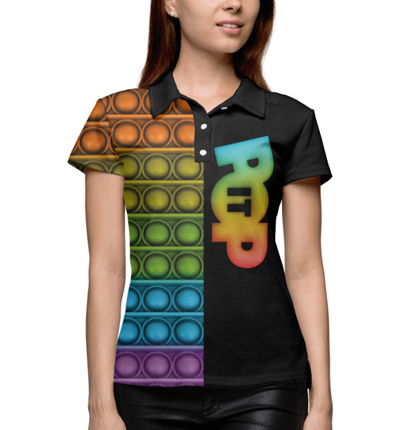 Женское поло с притом Pop it антистресс цвета Белый Женское поло с изображением Pop it антистресс цвета Белый