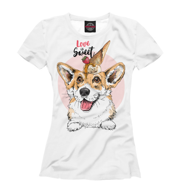 Женская футболка с изображением Собака Корги цвета Белый