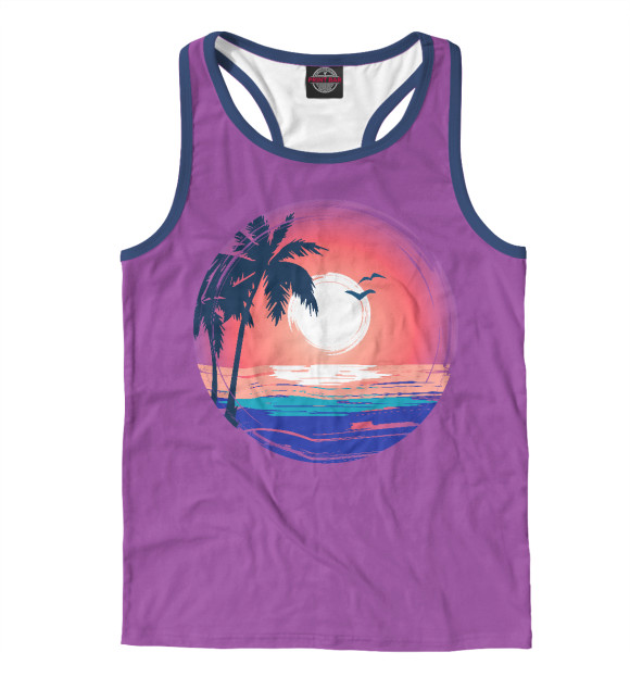 Мужская майка-борцовка с изображением Пальмы на закате цвета Белый