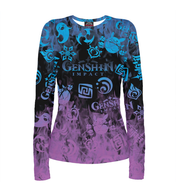 Женский лонгслив с изображением Genshin Impact цвета Белый