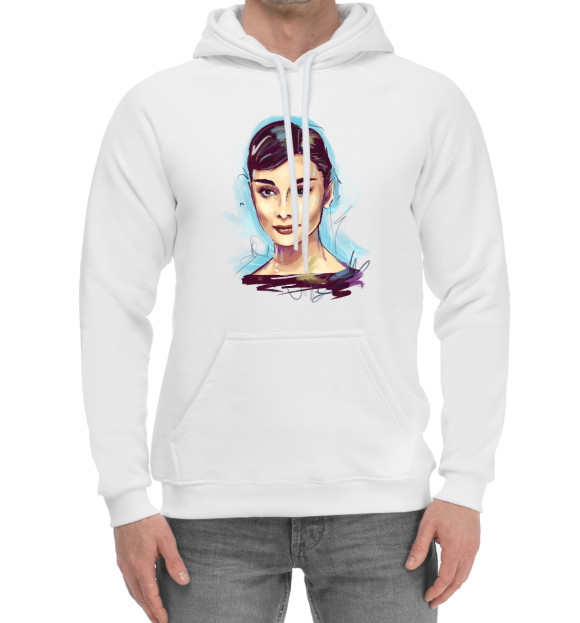 Мужской хлопковый худи с изображением Audrey Hepburn цвета Белый