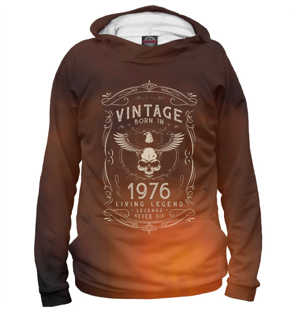 Женское худи с изображением Vintage Born In 1976 Living цвета Белый