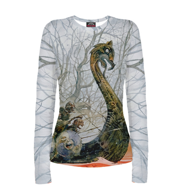 Женский лонгслив с изображением Нагльфар цвета Белый