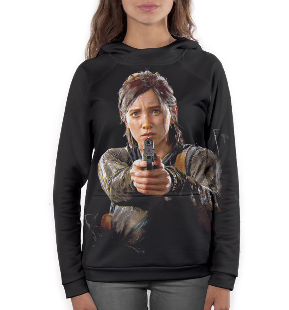 Женское худи с изображением Элли целится из пистолета цвета Белый