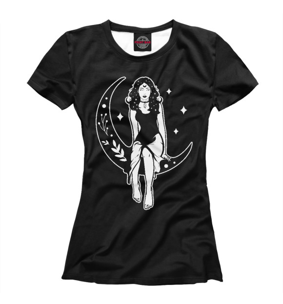 Женская футболка с изображением Девушка на месяце цвета Белый