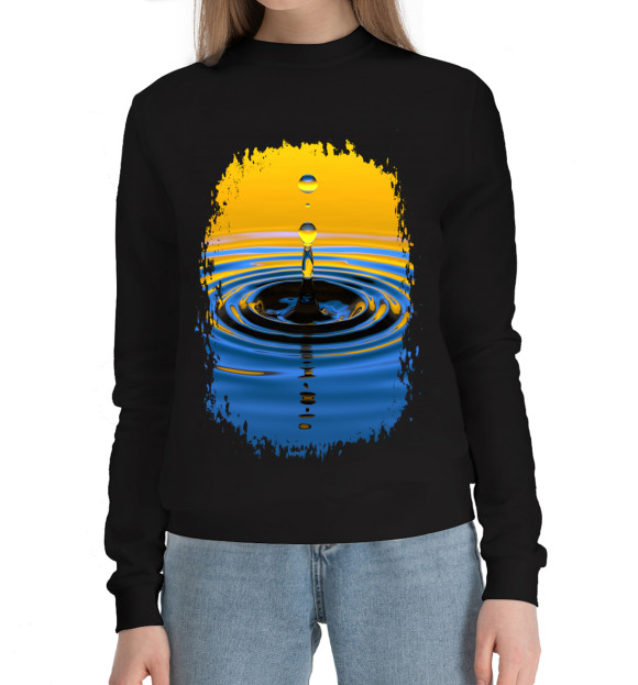 Женский хлопковый свитшот с изображением КАПЛЯ цвета Черный