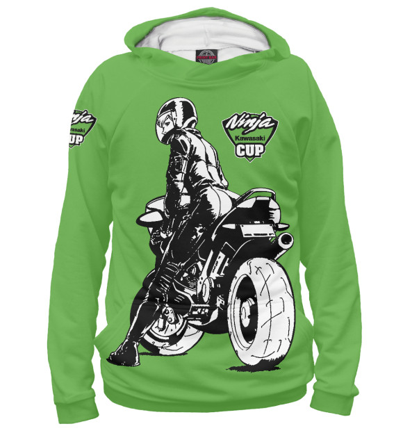 Мужское худи с изображением Kawasaki Ninja cup цвета Белый