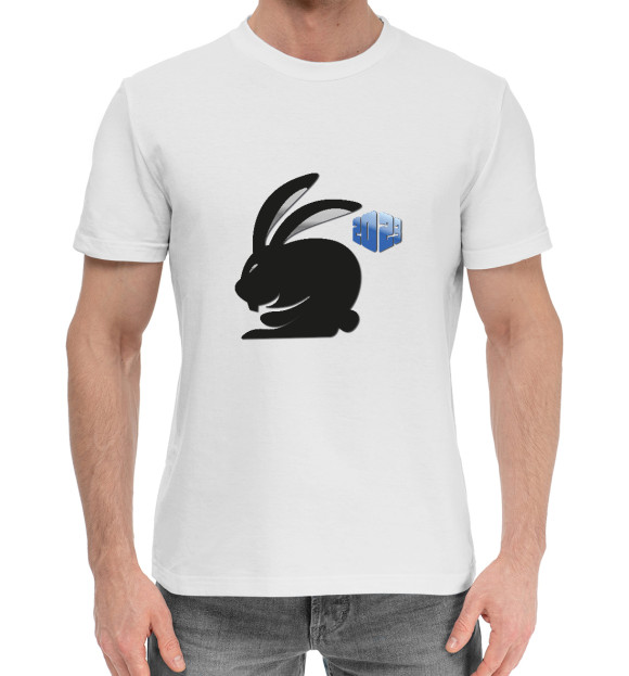 Мужская хлопковая футболка с изображением Черный кролик 2023 цвета Белый