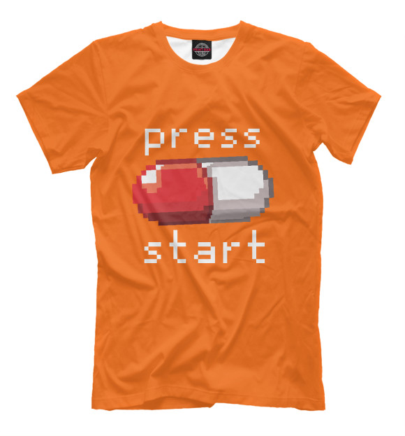 Мужская футболка с изображением Press start цвета Белый