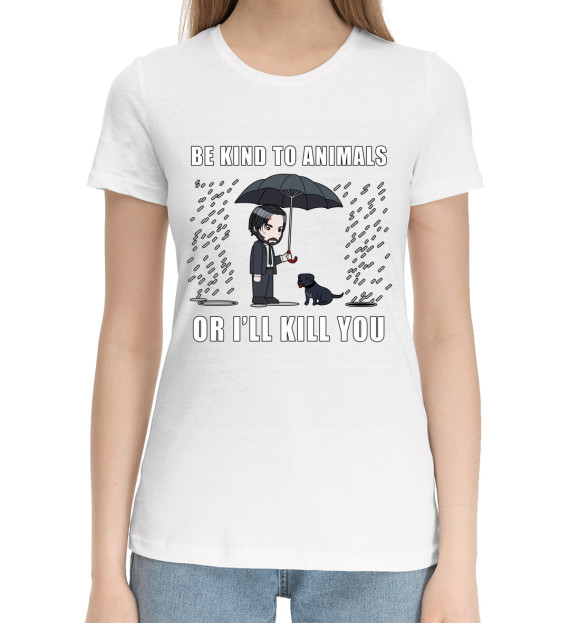 Женская хлопковая футболка с изображением Be Kind to Animals цвета Белый