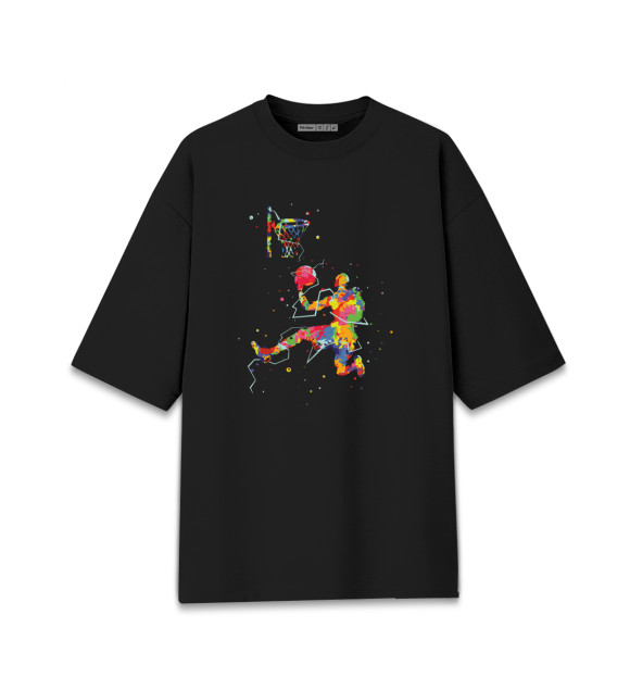 Мужская футболка оверсайз с изображением Basketball цвета Черный