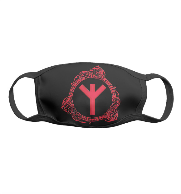 Маска тканевая с изображением Руна Альгиз на чёрном цвета Белый