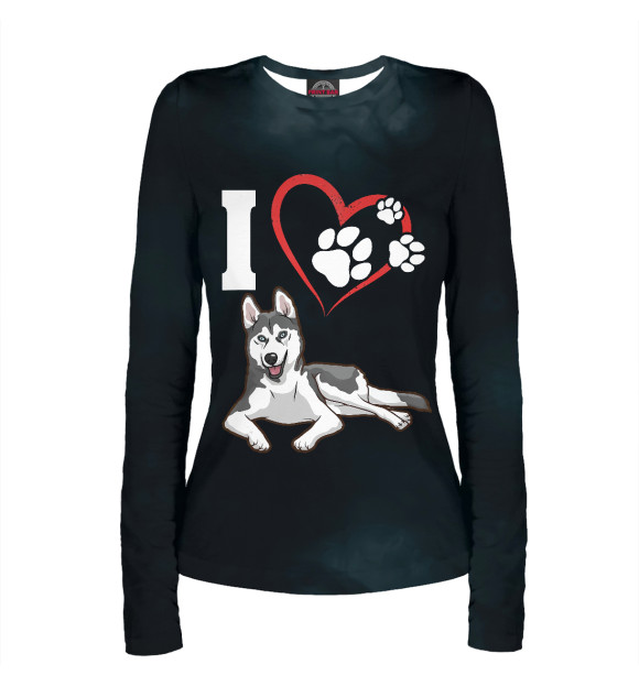 Женский лонгслив с изображением I Love My Siberian Husky цвета Белый