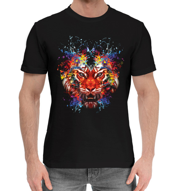 Мужская хлопковая футболка с изображением Тигры цвета Черный