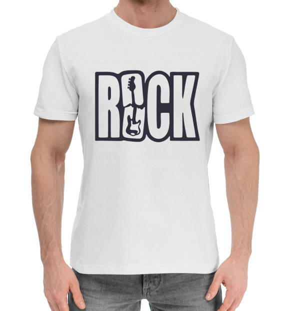 Мужская хлопковая футболка с изображением Rock цвета Белый