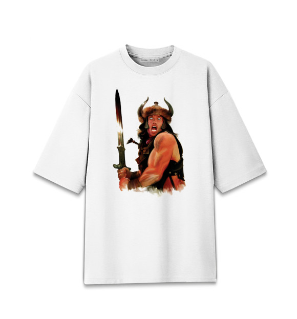 Мужская футболка оверсайз с изображением Конан цвета Белый