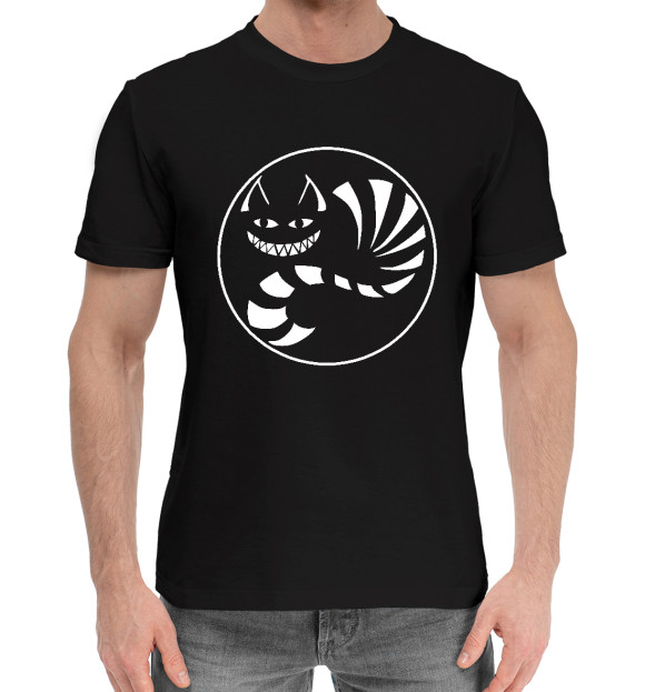 Мужская хлопковая футболка с изображением Чеширский Кот Улыбка цвета Черный