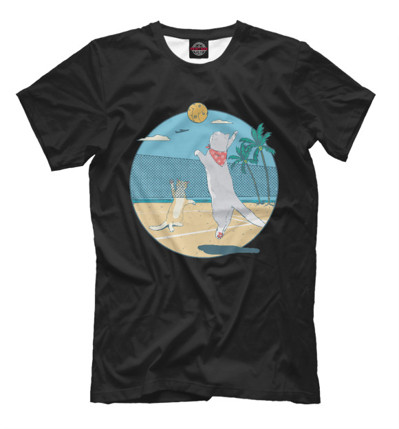 Мужская футболка с изображением Волейбольные котики цвета Белый