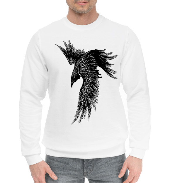 Мужской хлопковый свитшот с изображением Ворон цвета Белый