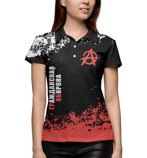 Женское поло с притом Гражданская Оборона цвета Белый Женское поло с изображением Гражданская Оборона цвета Белый