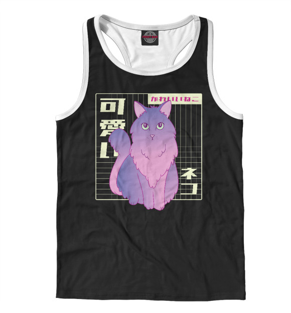 Мужская майка-борцовка с изображением Vaporwave Cat цвета Белый