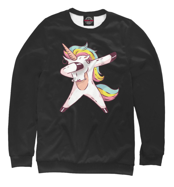 Свитшот для девочек с изображением Dab unicorn цвета Белый