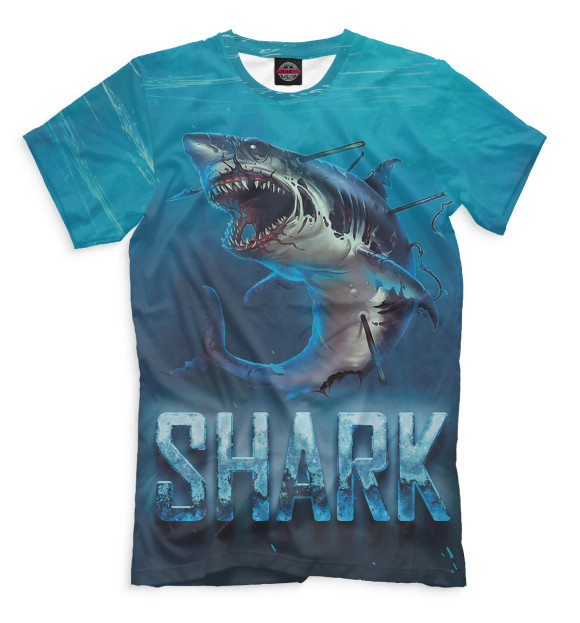 Мужская футболка с изображением Angry Shark цвета Белый