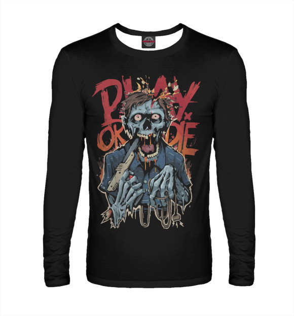 Мужской лонгслив с изображением Play or die цвета Белый