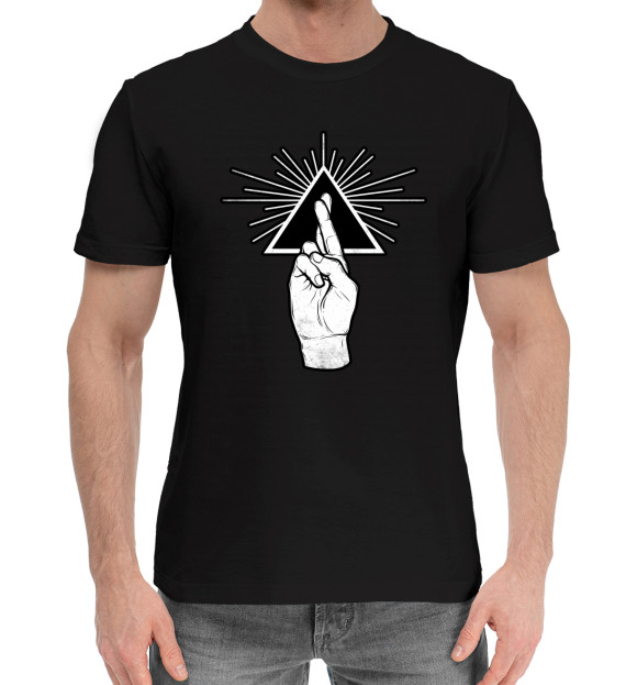 Мужская хлопковая футболка с изображением Рука просвещения цвета Черный
