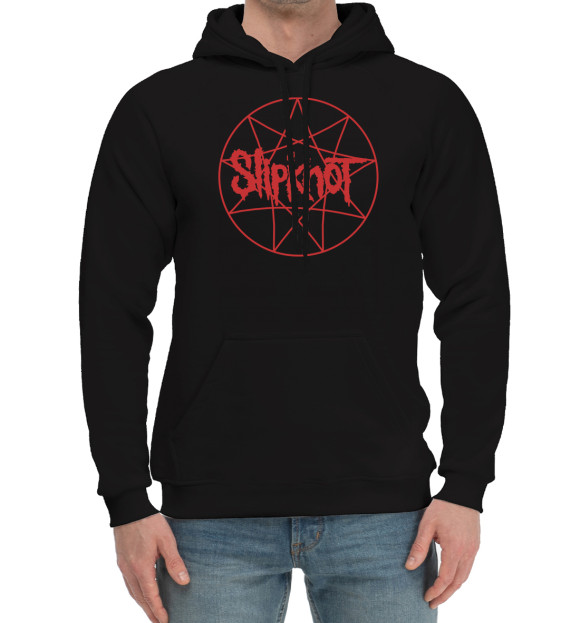 Мужской хлопковый худи с изображением Slipknot цвета Черный
