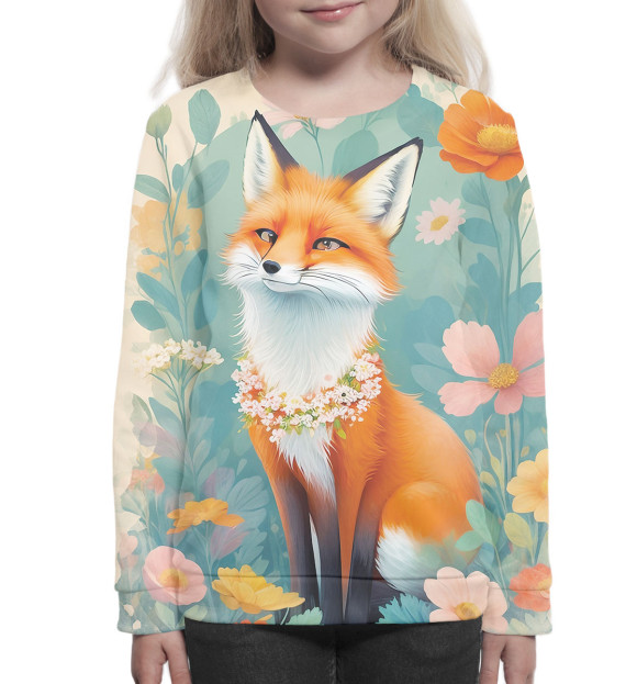 Свитшот для девочек с изображением Милая лисичка цвета Белый