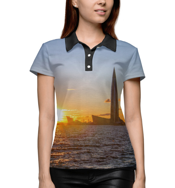 Женское поло с изображением Санкт-Петербург, Лахта центр цвета Белый