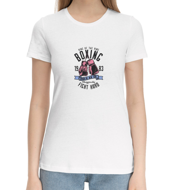 Женская хлопковая футболка с изображением Бокс1983 цвета Белый