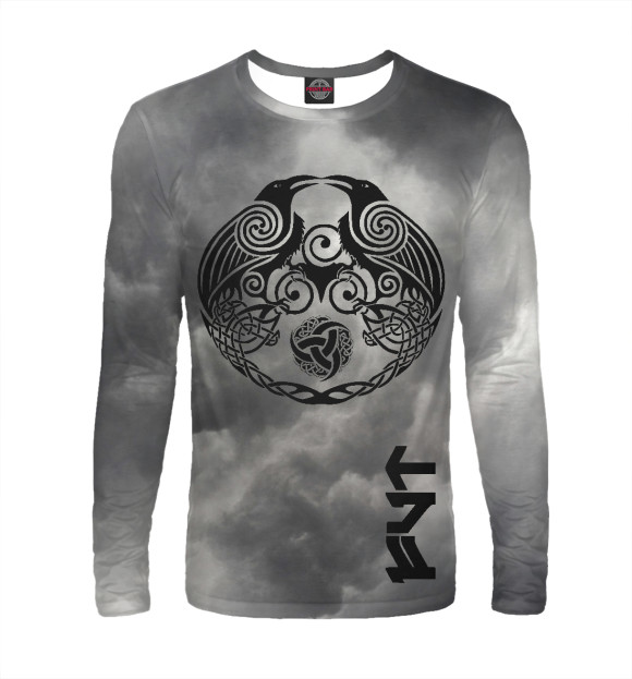 Мужской лонгслив с изображением Мистические северные вороны цвета Белый