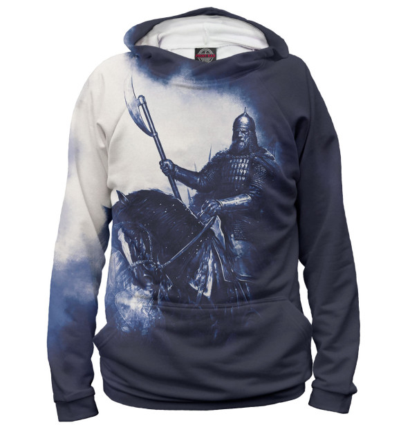 Мужское худи с изображением Богатырь цвета Белый