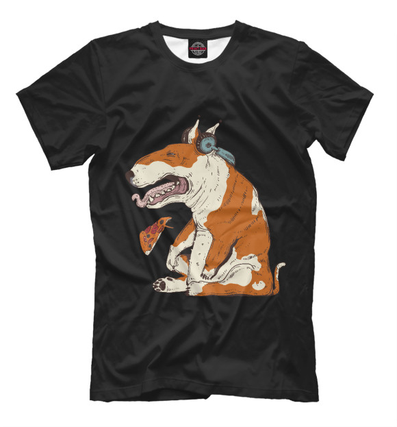 Мужская футболка с изображением Пёс и пицца цвета Белый