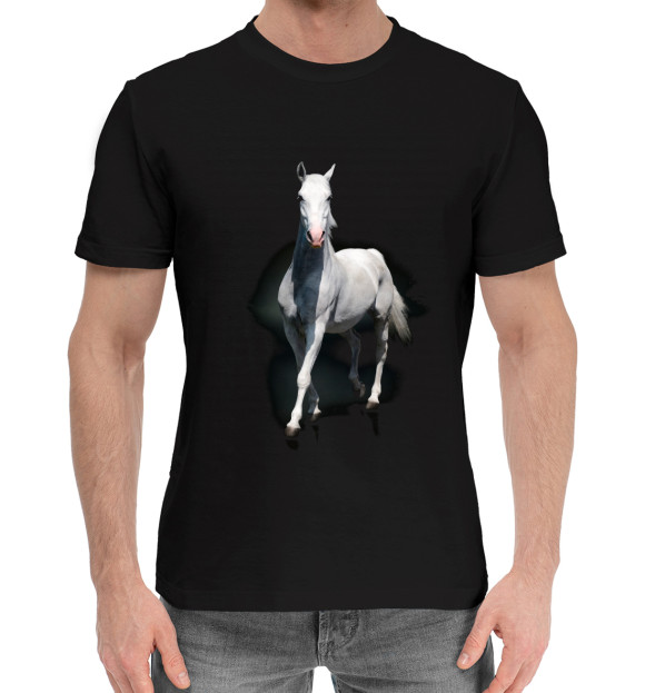 Мужская хлопковая футболка с изображением Лошади цвета Черный