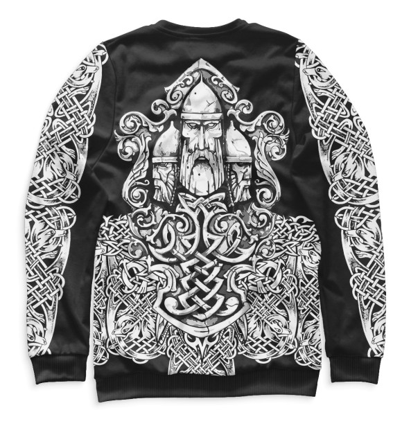 Свитшот для девочек с изображением Страха нет. Скандинавские символы на черном цвета Белый